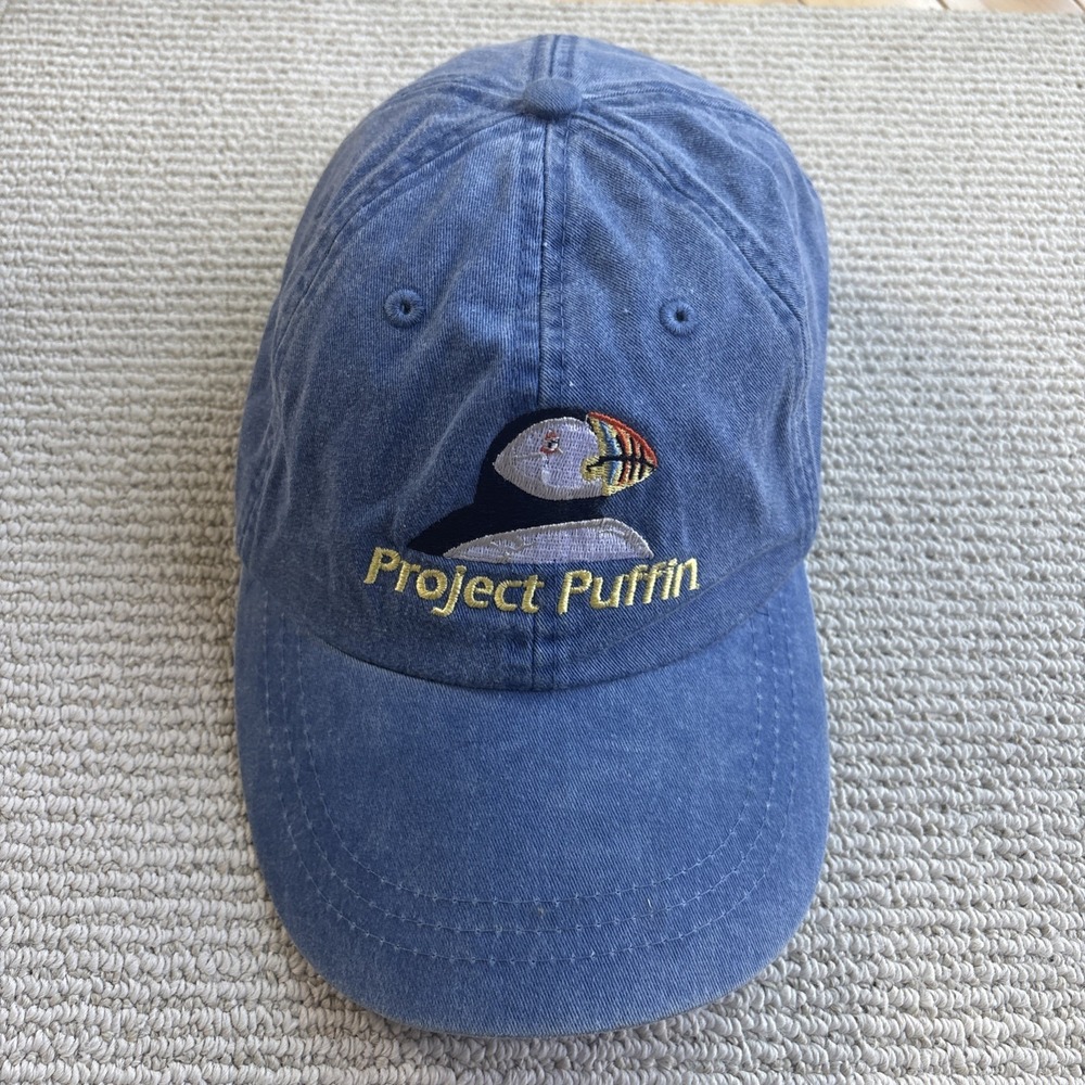 Vtg Project Puffin Hat ADAMS Audubon Society Blue Adjustable Embroidered